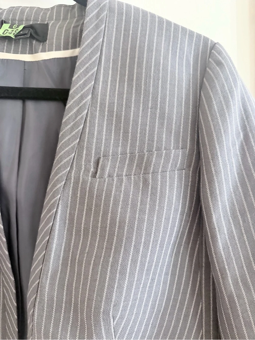 J. Crew Gray 3/4 Sleeve Pinstripe Collarless Blazer